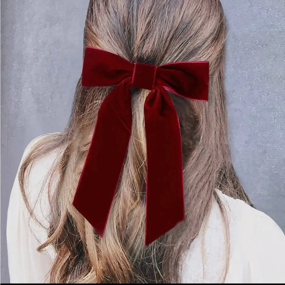 Velvet Single-Layer Long Tail Bow Hair Clip